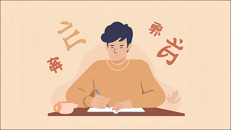 person sitting at a desk studying Japanese